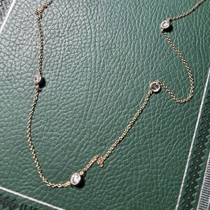 Delicate 14K Gold Station Necklace with 7 Cubic Zirconia | Minimalist Jewelry